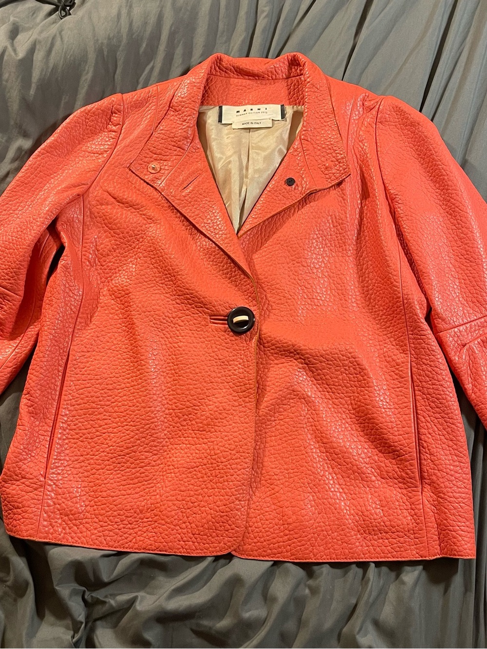 Marni Coral Textured Leather Single-Button Jacket